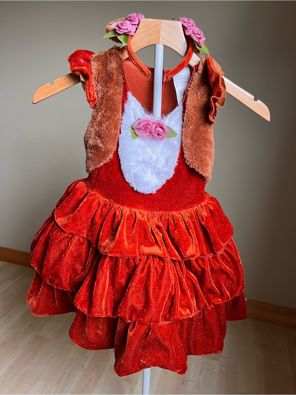 Red Girls' Fox Costume Dress with Floral Headband